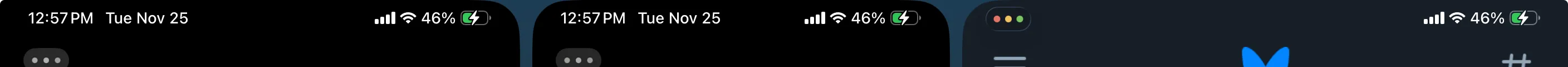 각 앱마다 시각, 배터리등의 상테가 헤더에 떠있다.